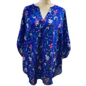 Worthington Woman Blue Sheer Floral Top 1X